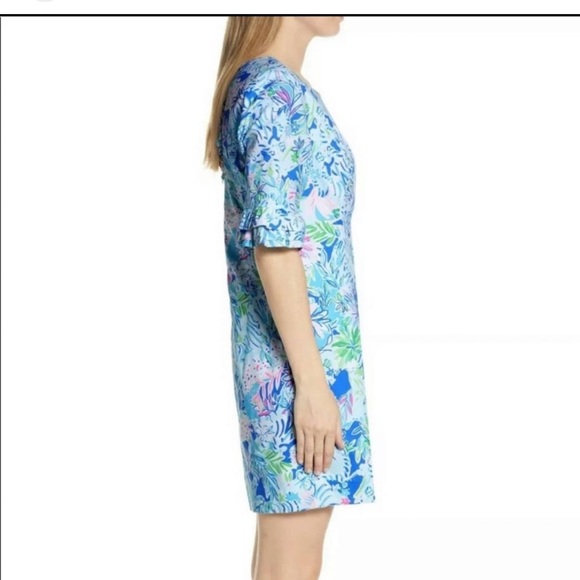 Lilly Pulitzer Fiesta Stretch Dress Coastal Blue Lion turquoise white pink - Picture 4 of 15
